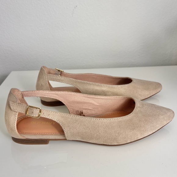 Old Navy‎ Women’s Pointed Toe Faux Suede Slingback Flats Size 6 Neutral Career - Picture 1 of 12